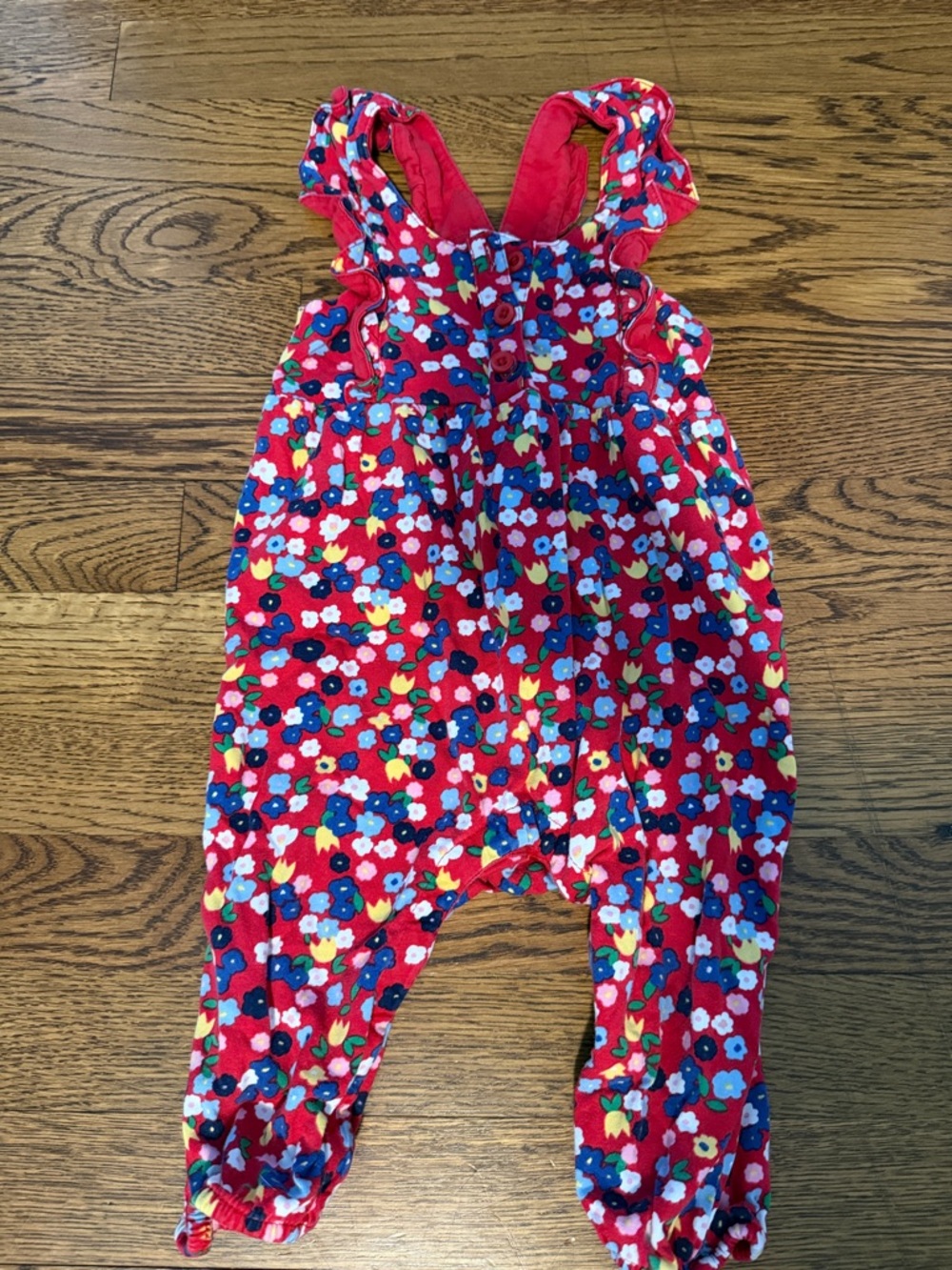 Red Floral Ruffle Strap Baby Romper